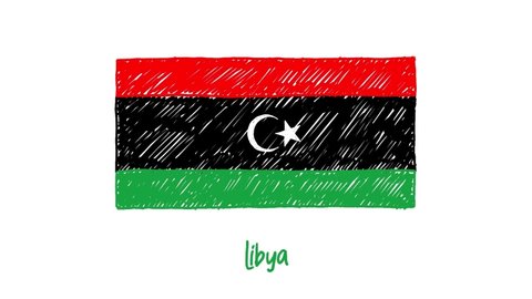 Libya National Country Flag Marker Whiteboard or Pencil Color Sketch Looping Animation