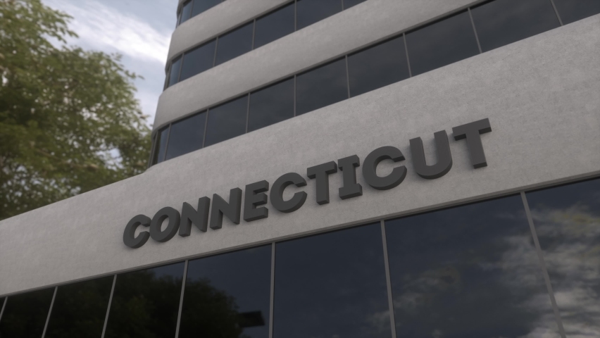 Connecticut sign on a modern skyscraper. Connecticut building