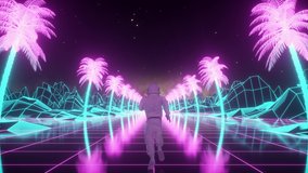 Astronaut runs surrounded by flashing neon lights. Music and nightclub concept. Retro 80s style synthwave background - Powered by Shutterstock - Get 15% off with code: PIKWIZARD15