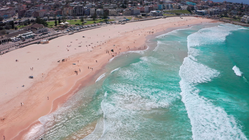 Bondi beach Sydney aerial view. Australia ocean coast New South Wales Royalty-Free Stock Footage #1089967351