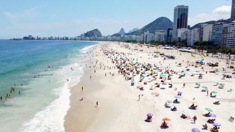 Aerial shot of Copacabana beach in Rio de Janeiro. Brazil