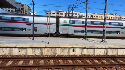 Casablanca, Morocco - May 04, 2022; Al-Boraq train in the main railway station of Casablanca 