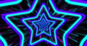 Animation of moving shapes and stars on black background. retro future and digital interface concept digitally generated video.