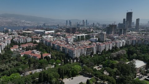 Izmir, Aegean Region  Turkey, 28 April 2022, Izmir City Centre Drone Video, KonakIzmir Turkey
