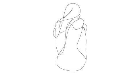Self drawing animation of continuous line drawing female nude back. Abstract beautiful model art.