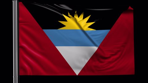 Antigua and Barbuda flag waving in the wind. Looped video with a transparent background (ProRes with Alpha channel)
