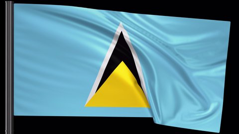 Saint Lucia flag waving in the wind. Looped video with a transparent background (ProRes with Alpha channel)