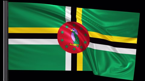 Dominica flag waving in the wind. Looped video with a transparent background (ProRes with Alpha channel)