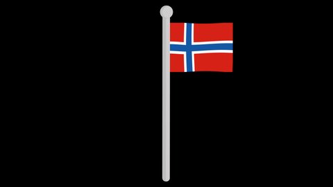 Animation of the flag of Norway waving on a flagpole, on a transparent background
