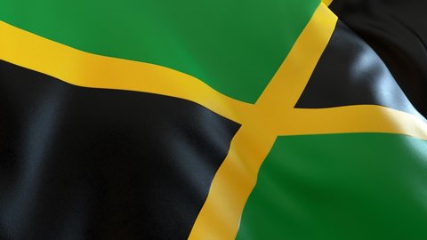 Jamaica Flag Waving Jamaican Flag with detailed texture side angle close-up - 3D render