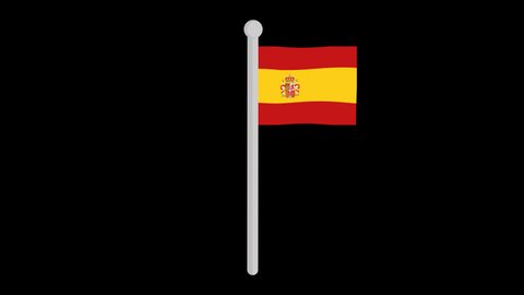Animation of the flag of Spain waving on a flagpole, on a transparent background