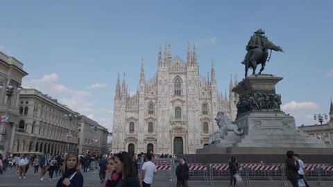 Europe, Italy , Milan May 2022  - Duomo cathedral  after  finish of lockdown due Covid-19 Coronavirus epidemic - people and tourist coming to visit the art and sightseeing in the city
