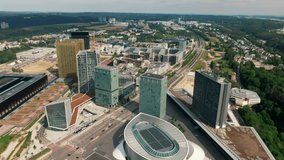 Aerial view of Modern Government Architecture. European Parliament Administrative office in Luxembourg City, Capital of EU. Urban Cityscape of Downtown with Skyscrapers. 4K drone fly over shot - Powered by Shutterstock - Get 15% off with code: PIKWIZARD15