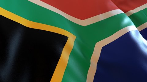 South Africa Flag Waving South African Flag with detailed texture side angle close-up - 3D render