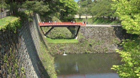 Tsuruga Castle Outer Moat. Corridor Bridge (Aizuwakamatsu City, Fukushima Prefecture)