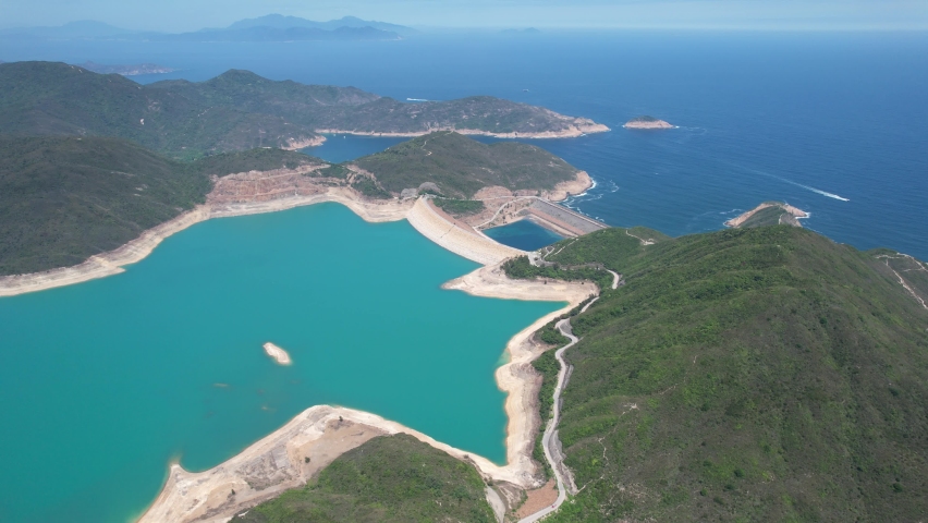 High Island Reservoir East Dam in Sai Kung Hong Kong Global Geopark ,is a rare volcanic hexagonal rock columns, beautiful scenery, hiking trails, beaches and islands, geological formations, sea bay