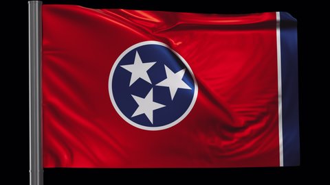 Tennessee US state flag waving in the wind. Looped video with a transparent background (ProRes with Alpha channel)