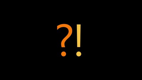 Color picture of question mark and exclamation mark on a black background. signs in the language. Distortion liquid style transition icon for your project. 4K video animation for motion graphics and