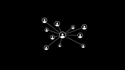White picture of communication on a black background. display of communication and subordination between employees. Distortion liquid style transition icon for your project. 4K video animation for