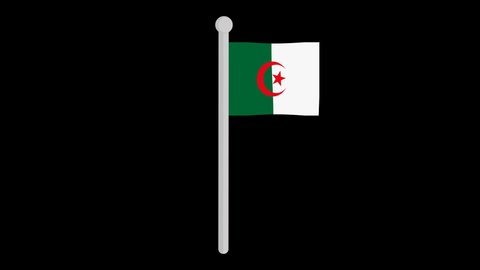 Animation of the flag of algeria waving on a flagpole, on a transparent background