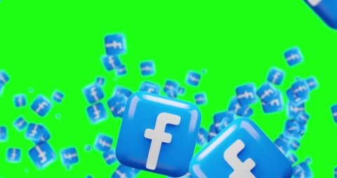 Jakarta, Indonesia-May 08, 2022: Green screen Animated facebook logo falling down. 4K resolution