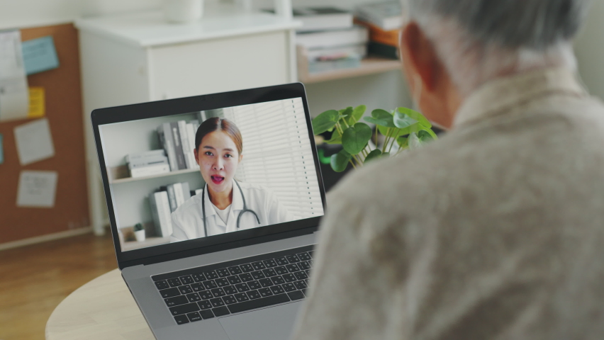 Asian senior woman grey hair 80-90s video call with doctor, telemedicine telehealth concept Royalty-Free Stock Footage #1090015709