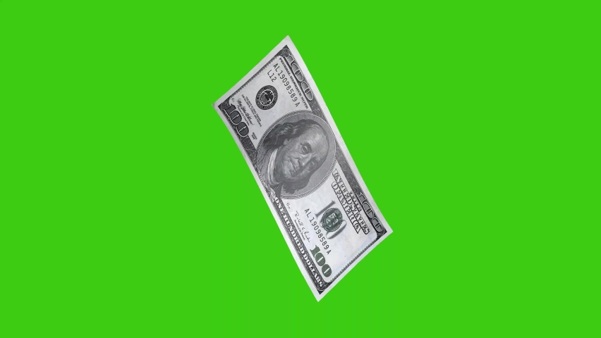 100 dollar bill on a green background. 3D animation, business animation, Money, effects production background. Royalty-Free Stock Footage #1090016793