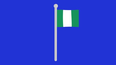 Animation of the flag of the nigerian flag flying on a flagpole, on a blue chroma key background
