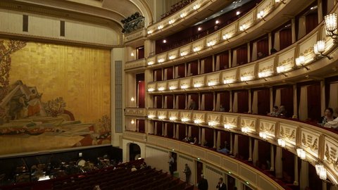 Vienna, Austria: October 02, 2019: Interior view of historical landmark Vienna State Opera in Vienna, Austria.