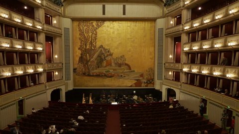 Vienna, Austria: October 02, 2019: Interior view of historical landmark Vienna State Opera in Vienna, Austria.