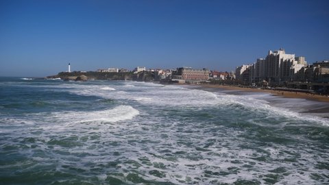Famous Biarritz beach with ocean waves, Aquitaine, France