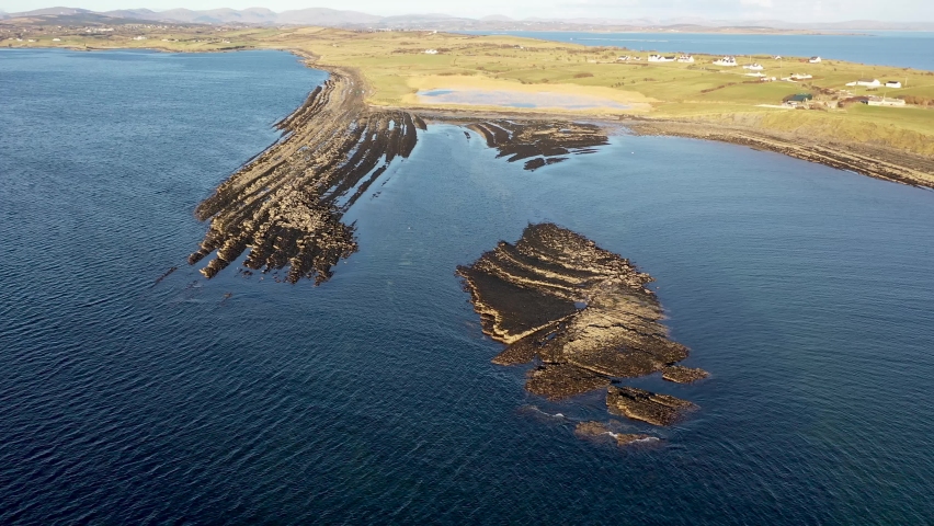 Aerial view of the mazing coast at St Johns Point next to Portned Island in County Donegal - Ireland.