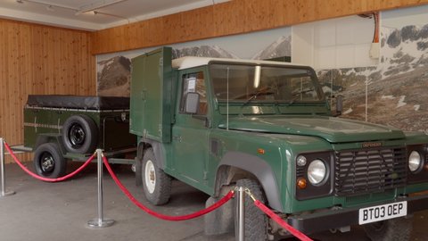 1st May 2022, Ballater Scotland. An old Landrover Defender on display at the queens summer residence at Balmoral.