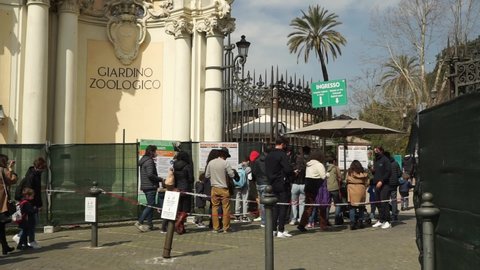 Rome, Italy - March 10, 2022, entrance of the historical zoological garden, biopark inside the public park of Villa Borghese.