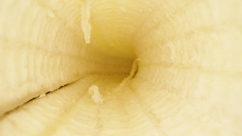 Banana peel inside. Dolly slider extreme close-up inside. Laowa Probe