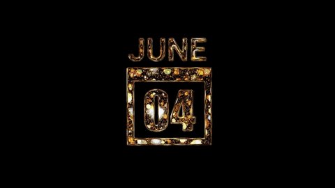 June 4 Calendar. 4 june lettering written in gold letters on a black background. June background. Days of June. 