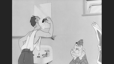 CIRCA 1943 - In this animated film, a soldier in the latrine spreads rumors to other soldiers about a bombing he heard about.