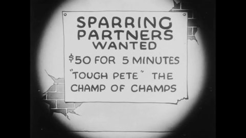 CIRCA 1925 - In this animated film, a live-action little girl encourages her feline friend to try boxing.