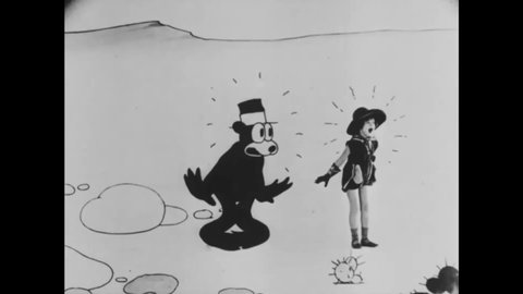 CIRCA 1926 - In this animated film, a live-action little girl is kidnapped by an outlaw and a feline cowboy races to save her.