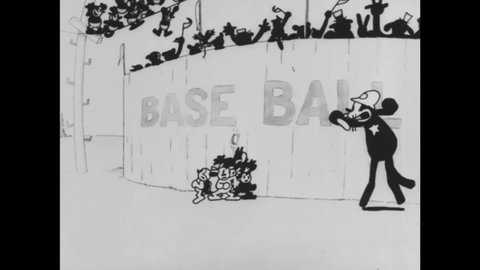 CIRCA 1926 - In this animated film, a large feline cop keeps away kids trying to sneak views of a baseball game through the fence.
