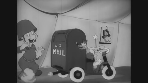 CIRCA 1944 - In this animated film, a macho fairy agrees to mail Private Snafu's letter to his girlfriend because it has been written in code.