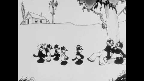 CIRCA 1926 - In this animated film, a cat convinces a feline gang to be the children of his romantic rival and interrupt his date.