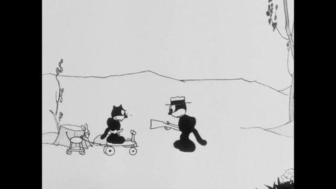 CIRCA 1926 - In this animated film, a heartbroken cat tries to commit suicide with what turns out to be a toy gun.