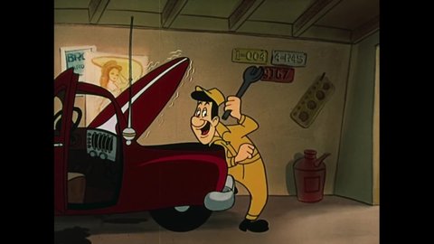 CIRCA 1950 - In this animated film, an auto mechanic is knocked unconscious and dreams he's the size of an ant.