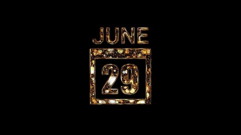 June 29 Calendar. 29 june lettering written in gold letters on a black background. June background. Days of June.
