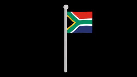 Animation of the flag of South Africa waving on a flagpole, on a transparent background