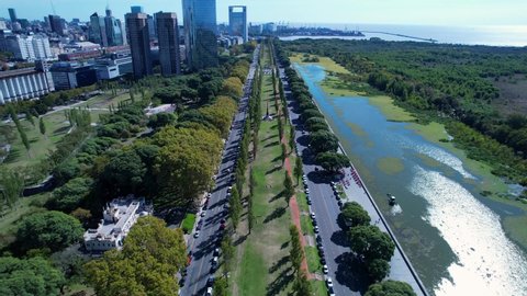 Ecology Reserve at Buenos Aires Argentina. Panning wide landscape of tourism landmark downtown Buenos Aires Argentina. Tourism landmark. Outdoors downtown city. Urban scenery of Buenos Aires cIty.