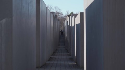 March 10, 2022. Berlin. Germany.Commemorative memorial to commemorate the victims of the Holocaust. Concrete gray blocks on the square in memory of the victims of the Nazi. Monument to Murdered Jews