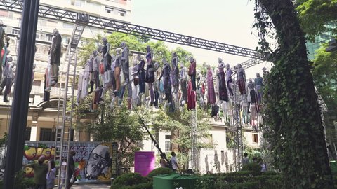 SAO PAULO, BRAZIL - MARCH  6, 2022: An art installation entitled Renascimento or Rebirth by Brazilian artist Siron Franco in Casa das Rosas. It pays tribute to the people who have died from covid-19.