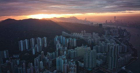 Jan 2022: Hong Kong, China, Asia: Drone Hyperlapse of Taikoo